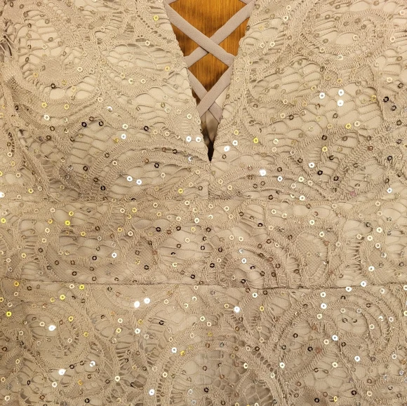 B. Darlin silver sequined v cut front, low cut back, prom/gown. Size 3/4 - Picture 16 of 16